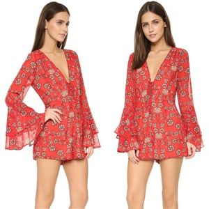 For Love and Lemons Red Floral Pia Romper